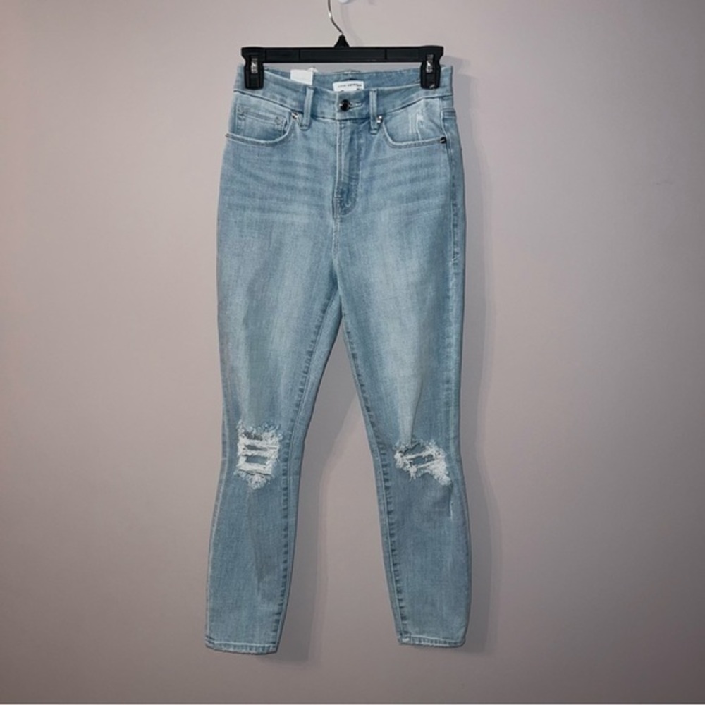 NWT Good American light blue 2/26 ripped distressed jeans